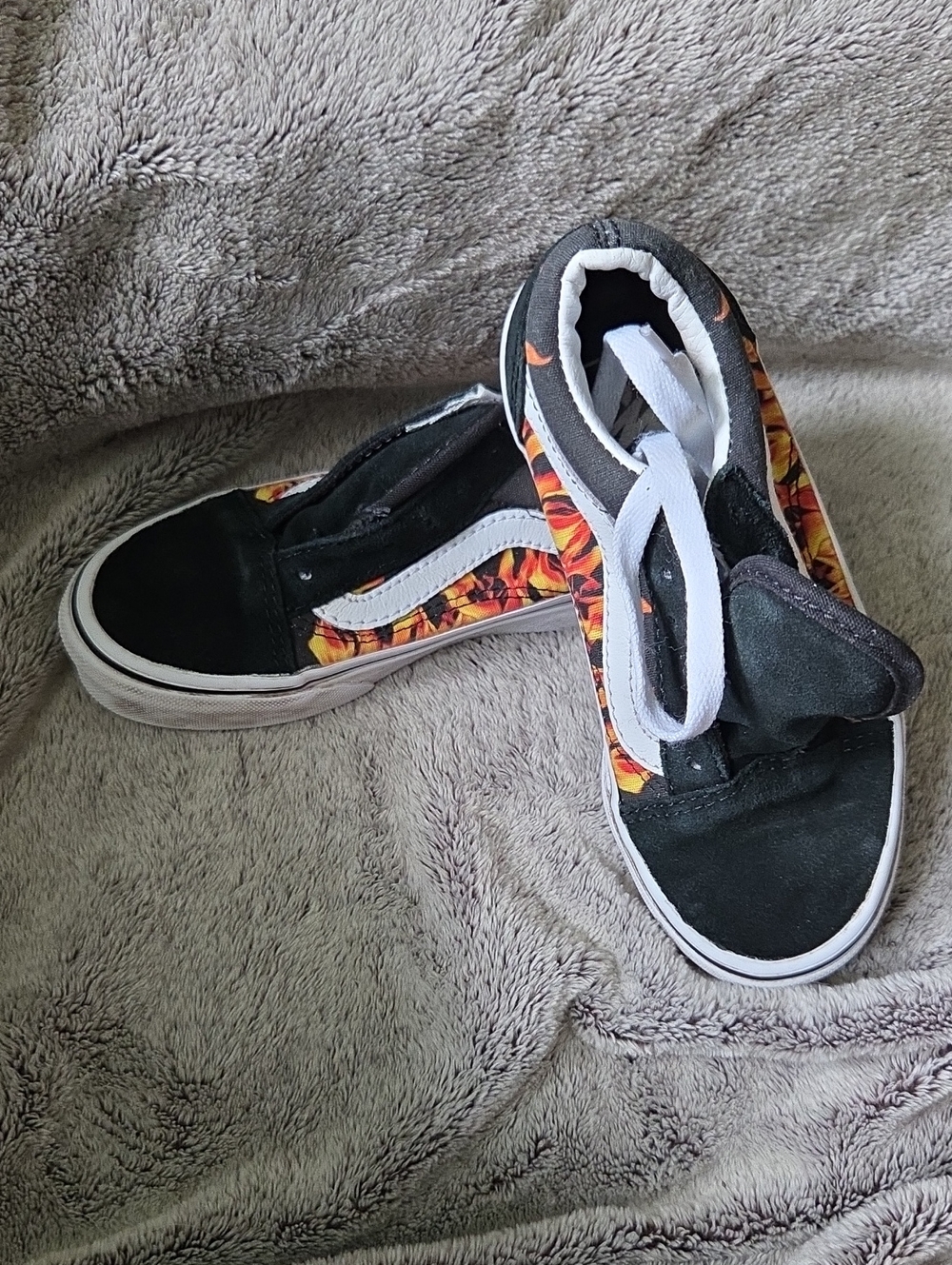 Vans Kids 13c Old Skool Black Sneakers with Orange Flame Print